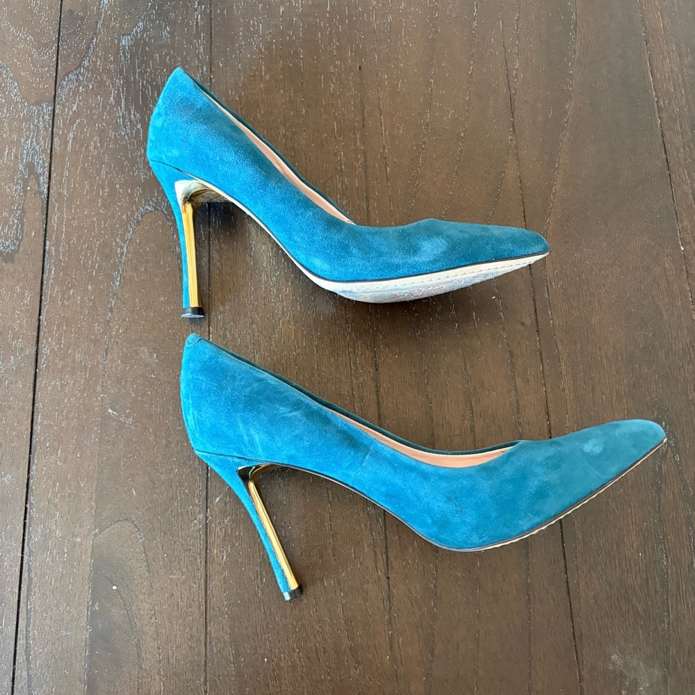 Vince‎ Camuto Cynthea Turquoise Teal Suede Leather Heels Pumps Size 9 - Picture 3 of 12